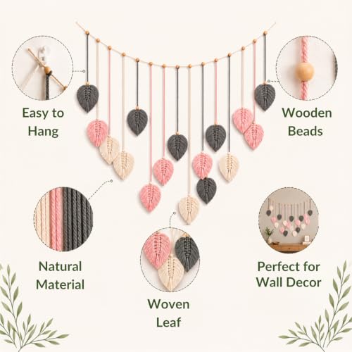 Image of Nostrae by Ekhasa Macrame Wall Hanging Leaves | Boho Wall Hanging Big Size | Handmade Macrame Wall Decor for Bedroom, Living Room, Balcony & Nursery | Boho Theme Home Decor Tapestry