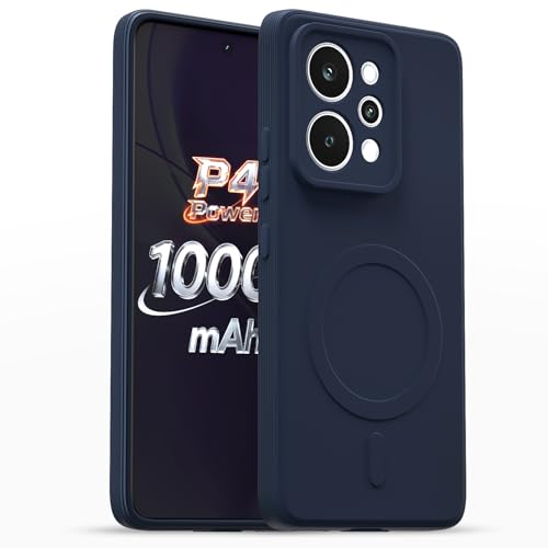 Image of Amazon Basics Back Cover for Realme P4 Power 5G Soft Matte Silicone with Camera Protection | Mag-Safe Logo (Not Mag-Safe Compatible) | Shockproof Slim Fit Bumper Case (Blue)