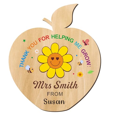 Personalized Teacher Appreciation Gifts Custom Thank You Teacher Gifts for Women Men Wooden Fridge Magnets Thank You Gift Graduation Gift for Tutor Teaching Assistant (Apple, Design 2)