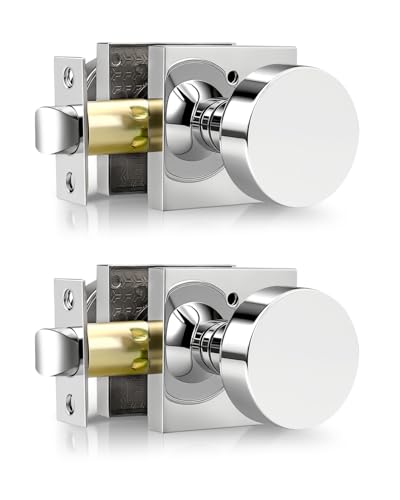 Gobrico Polished Chrome Privacy Door Knobs with Square Rosette(2 Pack), Interior Heavy Duty Door Handles with Lock, Keyless Door Lock for Bedroom, Bathroom