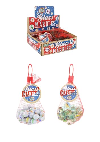 Henbrandt Glass Marbles Net of 50pcs - Single pack available in two Assorted Designs Retro Toys Traditional Marble Game Party Bag Fillers Playground Games Includes Shooter Marble