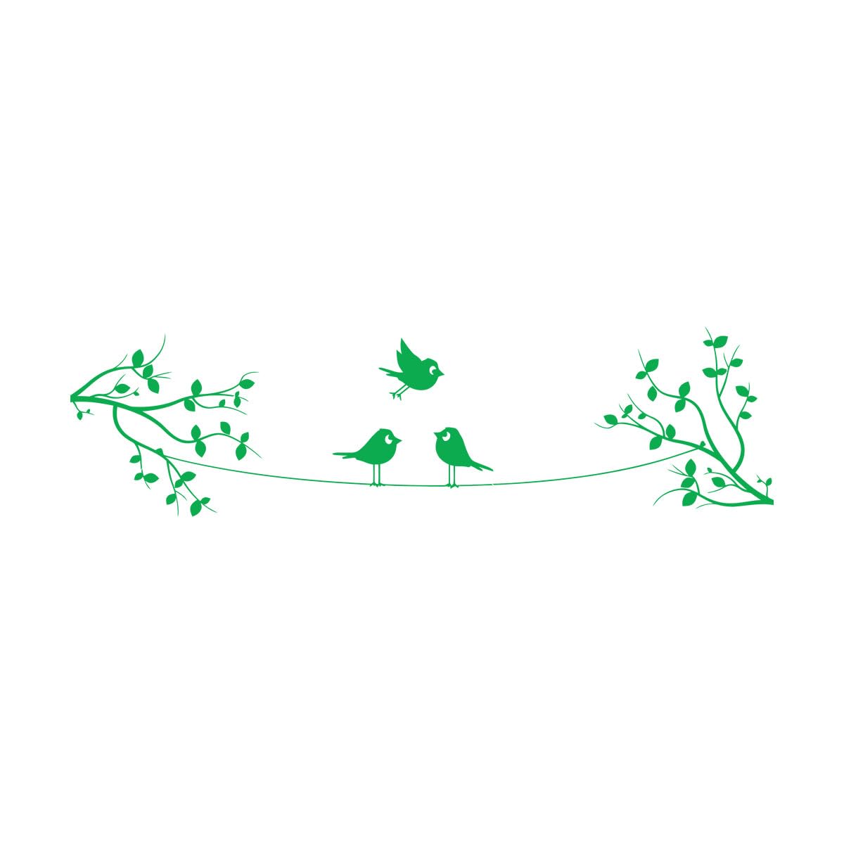 Birds on Wire on Two Branches Wall Decals PVC 51.8x172.7cm Do not Damage the wall Surface Extra Large Green