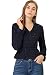 Allegra K Damen Glänzende Punkte Faux Wrap Textur Gesmokte Taille Rüschensaum Schößchen Oberteile Bluse Navy Blau XL