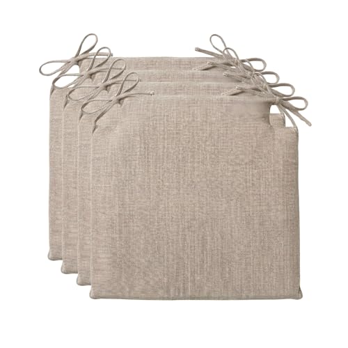 PIND Pack 4 Cojín Cuadrado para Silla 40x40 cm de Espuma de Alta Densidad, Asiento en Tela de Lino con Cintas, Relleno Firme Antideformación para Comedor, Cocina y Jardín. (4, Lino)