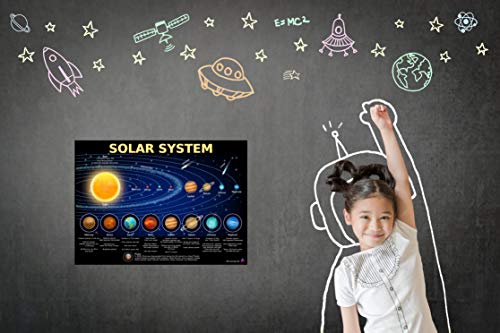 Solar System Poster for Kids - Laminated 14x19.5 - Educational Chart, Classroom Decoration, Back to School Supplies, Learning Poster for Preschool, Kindergarten, Elementary, and Virtual Learning