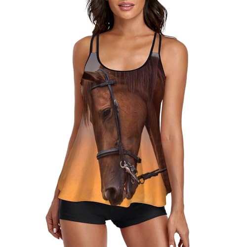 Maillot de bain tankini marron femme avec short de garçon et robe de plage intégrée