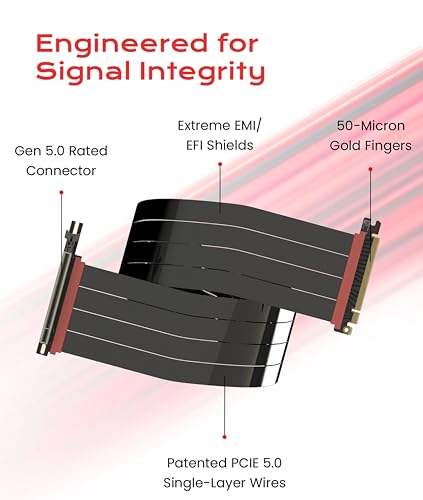 Image of LINKUP PCIE 5.0 Riser Cable | for Vertical GPU Mount | Left Angle | Graphics Card GPU Ready | Usable with PCIe 4.0 & RX 9070 / RTX5090 | 90cm (Total Length: 94cm)