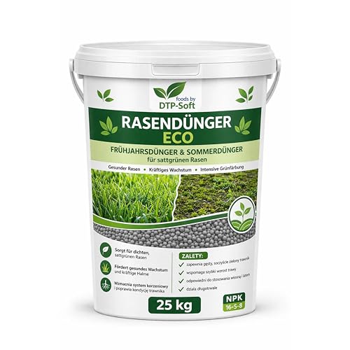 Rasendünger ECO 25 kg - Rasendünger Frühjahr Sommer Herbst - Dünger für sattgrünen Rasen - NPK Lawn Fertilizer für dichten Zierrasen und Gebrauchsrasen