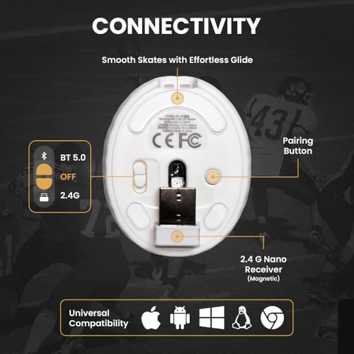 Image of Sports 123 Addition Bluetooth Mouse with 2.4 GHz & BT 5.3 Dual Wireless, 6 Buttons, C-Type Charging, RGB Lights, Connect 3 Devices, Ergonomic Design for Laptop, Smartphone, Tablet (Modern Rugby)