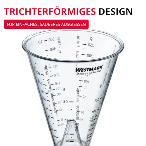 Foto von Westmark Messbecher, Mit Feinmesskegel, mehrsprachigen Messskalen und verschiedenen Maßeinheiten, Trichterform, Füllvolumen: 0,5 Liter, Kunststoff, Gerda, Transparent, 30762270
