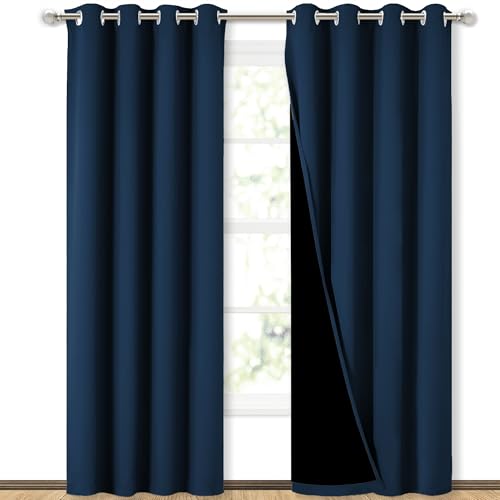 Image of NICETOWN Full Shading Curtains 90 inch Long 2 Panels Set for Windows, Super Heavy-Duty Black Lined Blackout Curtains for Bedroom, Privacy Assured Window Treatment (Moroccan Blue, Pack of 2, 52 inch W)