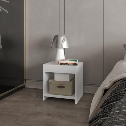 HKQYON Elaine White Nightstand Bedroom Furniture with Multi-Functional Design for