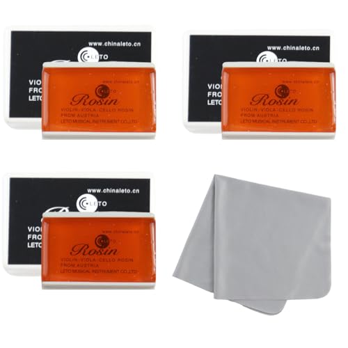 WeddHuis 3 Stück Naturkolophonium mit Reibtuch, Geigenkasten, staubarmes Kolophonium für Geige, Bratsche und Cellobögen