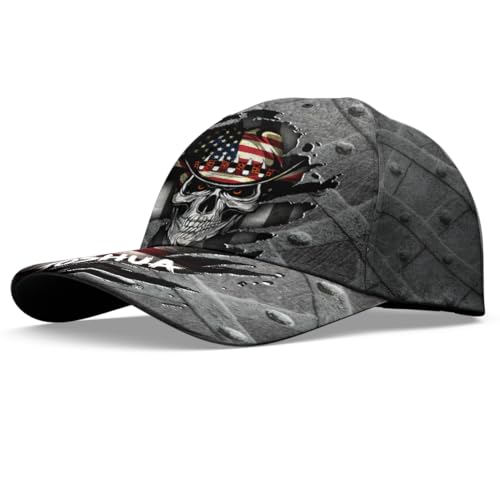 Image of Cowboy Skull Cap for Men, Us Flag Skeleton Reaper Gothic Horror, Adjustable Hats Fashion Accessories for Men Women