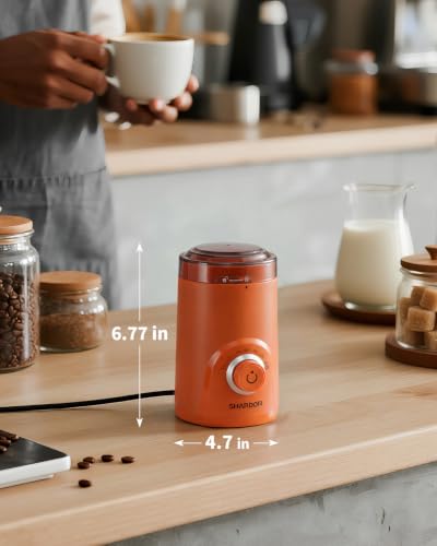Image of SHARDOR Electric Coffee Grinder, 70g Large Capacity Spice Grinder with Visual Timing Knob for Precise Grind, Quiet Coffee Bean Grinder for Espresso, French Press, Herbs and Grains, Orange