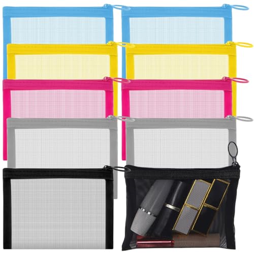 AddLotLot 10 PCS Zipper Mesh Bags Nylon Makeup Pouches Data Portable Travel Cosmetic Pouch Beauty Accessories Holder Bag Storage Coin Purse for Women Girls Travel Storage