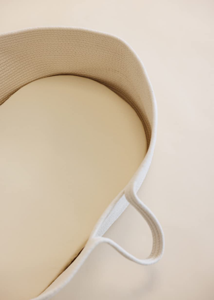 Metallbude Moseskorb Set inkl. Matratze - Natural White - Weißer Baby Moseskorb aus Bio-Baumwolle - GOTS-Qualität - 70x40x25 cm