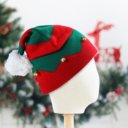 NociHah Gorro de malha de elfo de Natal para mulheres e homens - Boné de caveira de Papai Noel com p