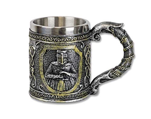 Martinez Albainox AB Taza de decoración TEMPLARIOS Toledo de 12 cm y Hecha de Acero con Resina Coleccionismo ornamentación Replica Series Television peliculas Fantasia + Portabotellas de Regalo