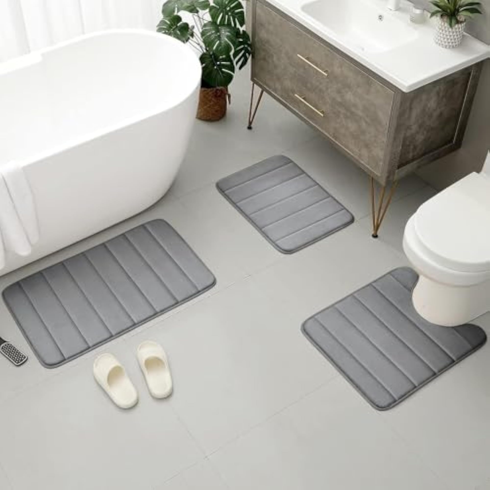 Memory Foam Bath Mat Set, Absorbent Non-Slip, Fast Drying