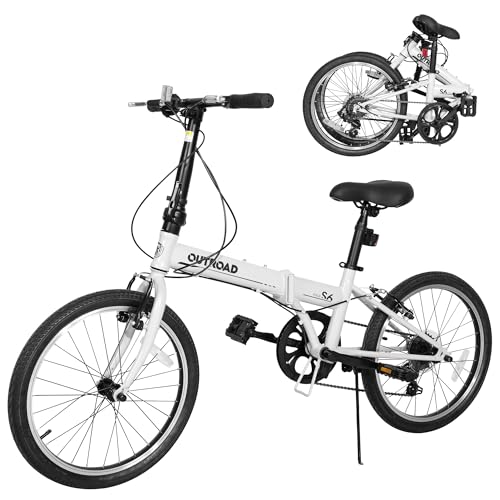 Brightpeak 20-inch 7-Speed Folding Bike - Lightweight Aluminum Frame, Adjustable Stem, Easy Fold for Commuting & Storage (White)