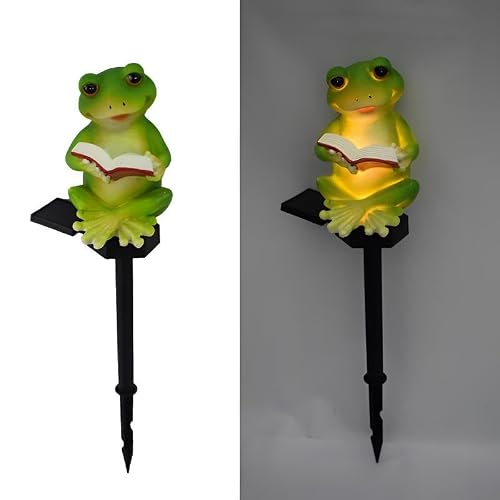 Image of YZYOE Solar Powered Frog Reading Light, Garden Decoration Resin Cute Animal Ground Light, Wireless Dusk to Dawn LED lamp Waterproof.