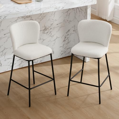 Ya-Home Juego de 2 Taburetes Altas de Cocina Moderno de Piel con Respaldo Cómodo,Sillas Altos de Bar sin Brazos Taburetes de Bar Sencillo para Hogar/Restaurante,Blanco