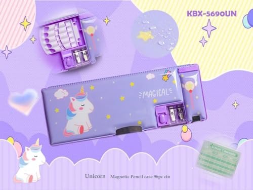Image of Magical Multifunctional Cute School Pencil Box for Girls, Unicorn Compass Box for Boys, Magnetic Pencil Box, Aesthetic Stationary Items for Kids (Magical Purple Compass)