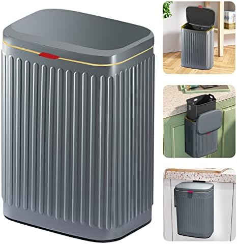 Trash Can Kitchen Hanging Trash Can, 2.1 Gallon Stainless Steel Compost Bin Countertop, Wall-Mounted Indoor Kitchen Trash Bin for Cabinet, Under Sink, Bathroom (2.1 Gallon, 8L Dark Grey)