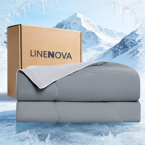 LINENOVA Cooling Comforter King Size, Arc-Chill Q-Max>0.5 Dual-Sided Cool Blanket, Lightweight & Silky Soft Summer Quilt for Hot Sleepers and Night Sweats - Dark Grey