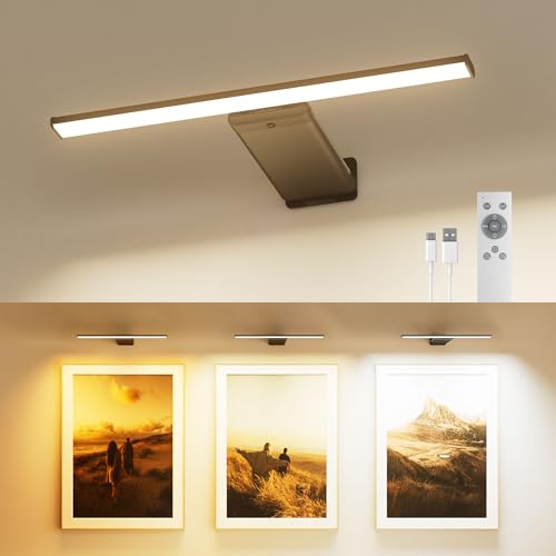 PopoIron Wireless LED Picture Light for Wall Art with Remote, 3 Color Temps, Dimmable, 12000mAh Battery Operated Sconce for Gallery Library Museum Frame Painting Artwork Photo Display