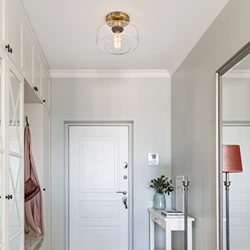 Bisamiya Modern Gold Ceiling Light Fixture, Brass Finish Semi Flush Mount Ceiling Light With Clear Glass Shade For Kitchen, Hallway, Entryway, Bedroom, Cafe #TOP5