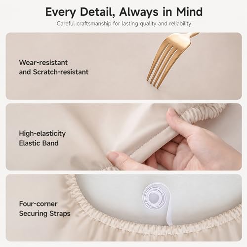 Nappe ajustée beige 80x130 cm imperméable et élastique pour table rectangulaire