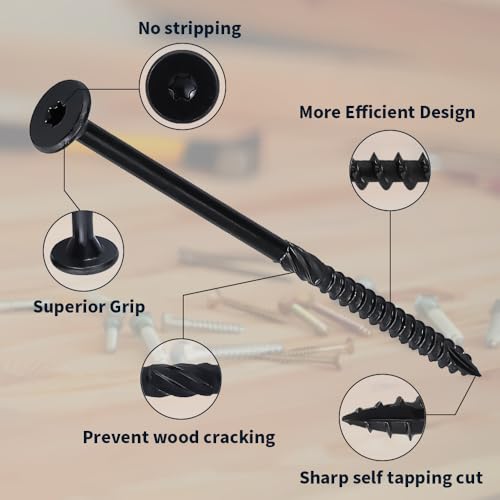 40 Tornillos para madera RoyceMart 1/4 x 4 pulgadas Pack resistente, cabeza plana, sistema Torx, punta autoperforante, revestimiento epoxi negro miniatura 5