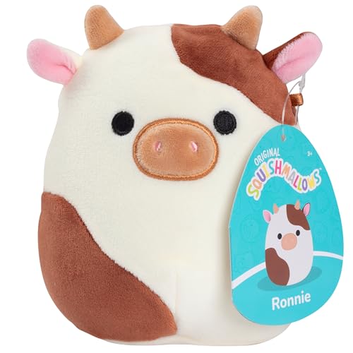 Squishmallows Original 5-Inch Ronnie The Brown Cow - Official Jazwares Little Plush - Collectible Soft & Squishy Mini Stuffed Animal Toy - Stocking Stuffer Gift for Kids, Girls & Boys
