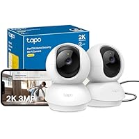 Tapo Wifi Indoor Camera, 2K 3MP Full HD Baby Camera, 360&deg; Security Wireless Pet Camera, Night Vision, Work with Alexa & Google Home, 2 Pack C210P2