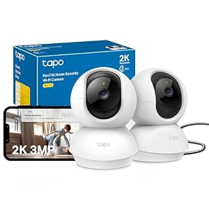 Tapo Wifi Indoor Camera, 2K 3MP Full HD Baby Camera, 360° Security Wireless Pet Camera, Night Vision, Work with Alexa & Google Home, 2 Pack C210P2 (Package may vary)