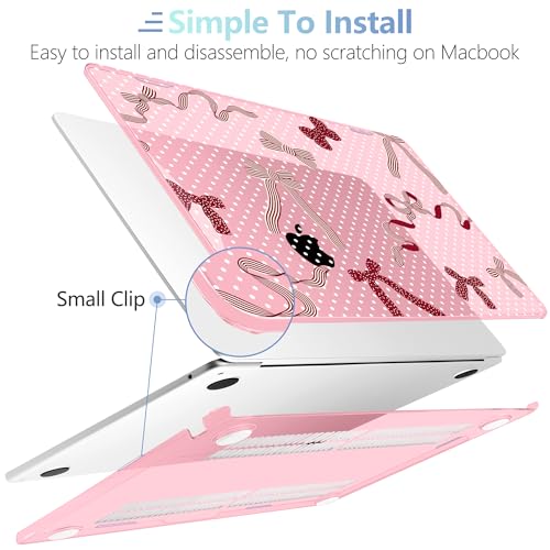 Image of MEEgoodo Case for M5 /M4 /M3 /M2 MacBook Air 13 inch 2026 2025 2024 2022, Fit Model A3449 /A3240 /A3113 /A2681, Case Compatible with MacBook Air 13.6-inch, Polka Dots & Red Bow