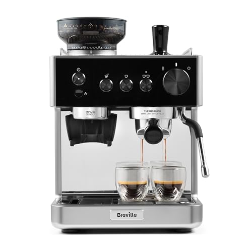 Breville Cafetera espresso Barista Classic | Cafetera superautomática con molinillo de café y espumador de leche incorporados | Bomba italiana de 15 bar | Negro y plata [VCF186X]