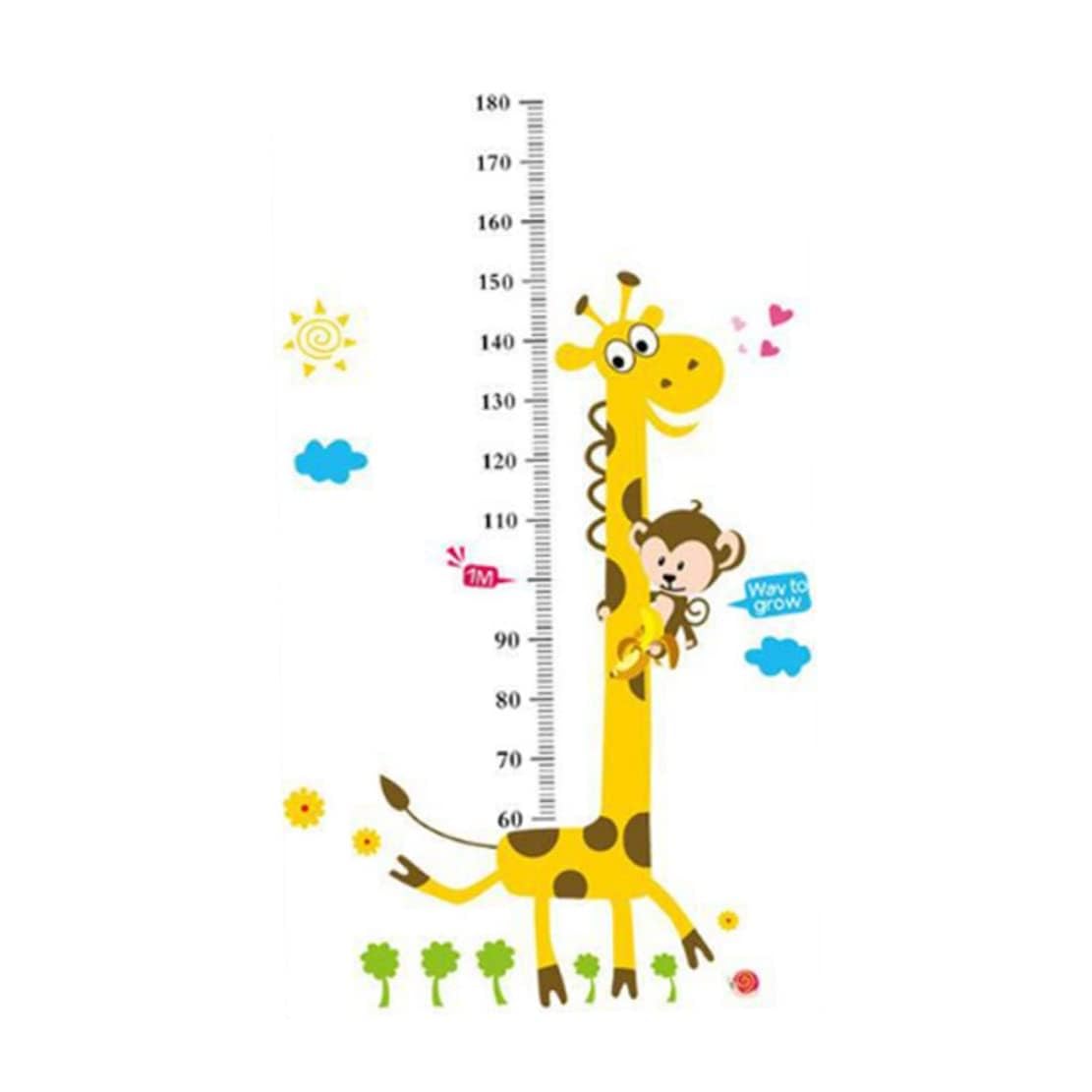 Vparty 2Pcs Height Growth Wall Chart Yellow Giraffe Monkey Wall Sticker Animal Height Measurement Ruler for Children's Room, Kids Rooms Diy Wall Stickers