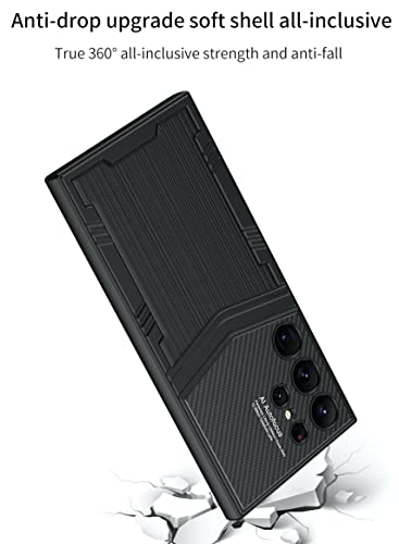 Image of BOUNCEBACK Slim Metal with Leatherette Back Case Cover for Samsung Galaxy S23 Ultra 5G / Galaxy S23 Ultra Case Cover - (Litchi Black | Leather)