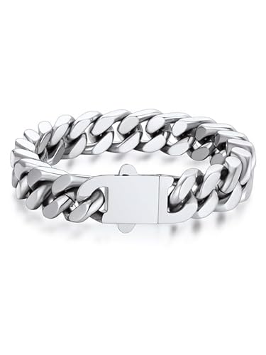 Bandmax Chunky Big Miami Cuban Link Chain Bracelet for Men 80S 90S Hip Hop Party Jewelry Mens Stainless Steel Shining Metal Hand Chain 7 Inches