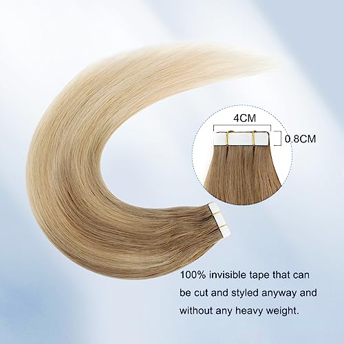 Image of Sixstarhair Invisible Tape In Hair Extensions Real Human Hair Ash Brown Fading into Ash Blonde Remy Tape Hair Extensions for Woman 20 Pieces 50g [Color #B8-18-60 22 inch]