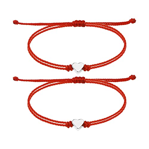 SmileBelle Red Bracelet for Women, Mother Daughter Bracelet with Heart as Friend Protection Jewelry, Red String of Fate as Matching Couple Jewelry for Him Her, Kabbalah Chinese Rope for Family Friend