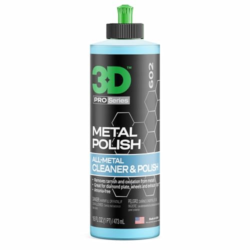 3D Metal Polish – Heavy Duty Car Metal Polish for Aluminum, Chrome, Brass, Copper, Silver – Removes Oxidation, Tarnish & Stains – 16oz – Made in USA