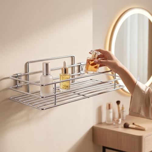 Image of USF 304 Stainless Steel Bathroom Shelf 3-in-1 Organizer Rack with Frosted Glass Soap Dish & Tumbler Holder, Wall Mounted Shelf for Bathroom & Kitchen, Space-Saving & Multipurpose Chrome Finish