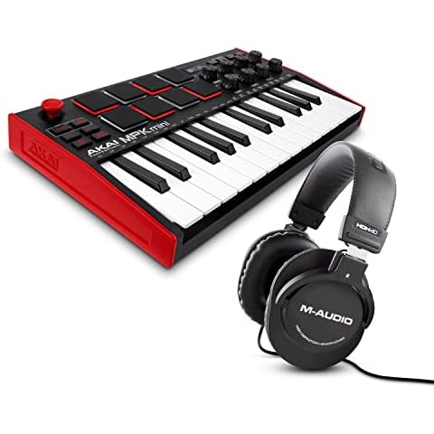 MIDI Controller Bundle - AKAI Professional MPK Mini MK3 MIDI Keyboard with MPC Beats Production Software and M-Audio HDH40 Over Ear Headphones Cover
