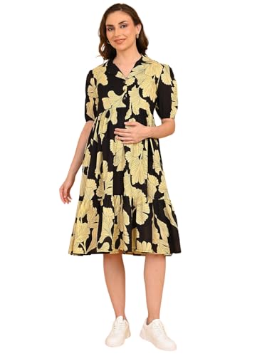 Image of The Mom Store Maternity and Nursing Dress | Pre and Post Pregnancy Dress for Womens | Zipper /Button Opening | Causal Wear | Trendy Stylish Causal Dresses for New Moms