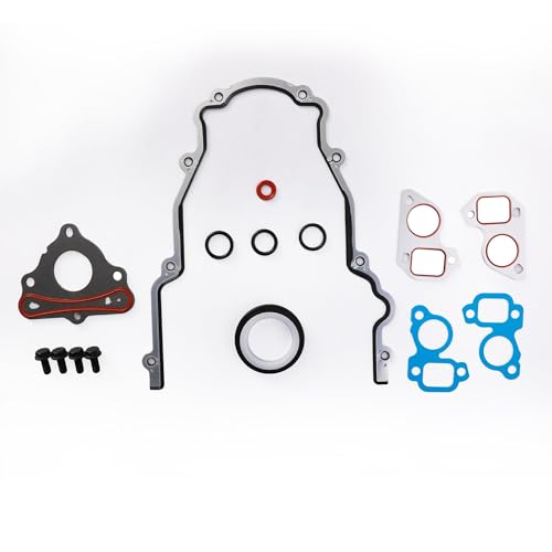 Image of KAX Timing Cover Gasket Set & LS Camshaft Thrust Retainer Plate Gasket Compatible with Chevy Silverado 1500 Tahoe Suburban Avalanche Camaro Corvette Express, GMC Sierra Yukon XL 1500, 4.8 5.3 6.0 6.2L