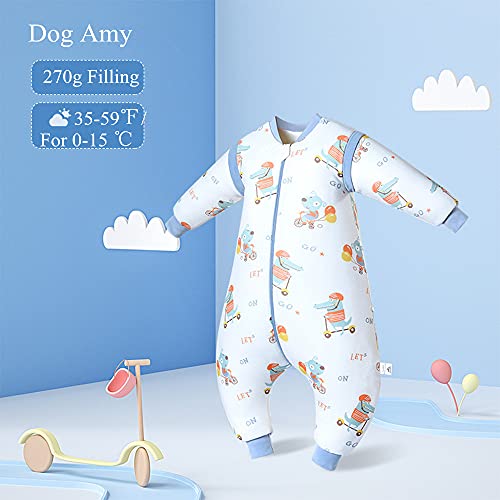 Cyuuro Baby Organic Sleeping Bag Winter Thick Detachable Sleeve Toddler Wearable Blanket With Legs,Amy Dog,Medium #TOP1
